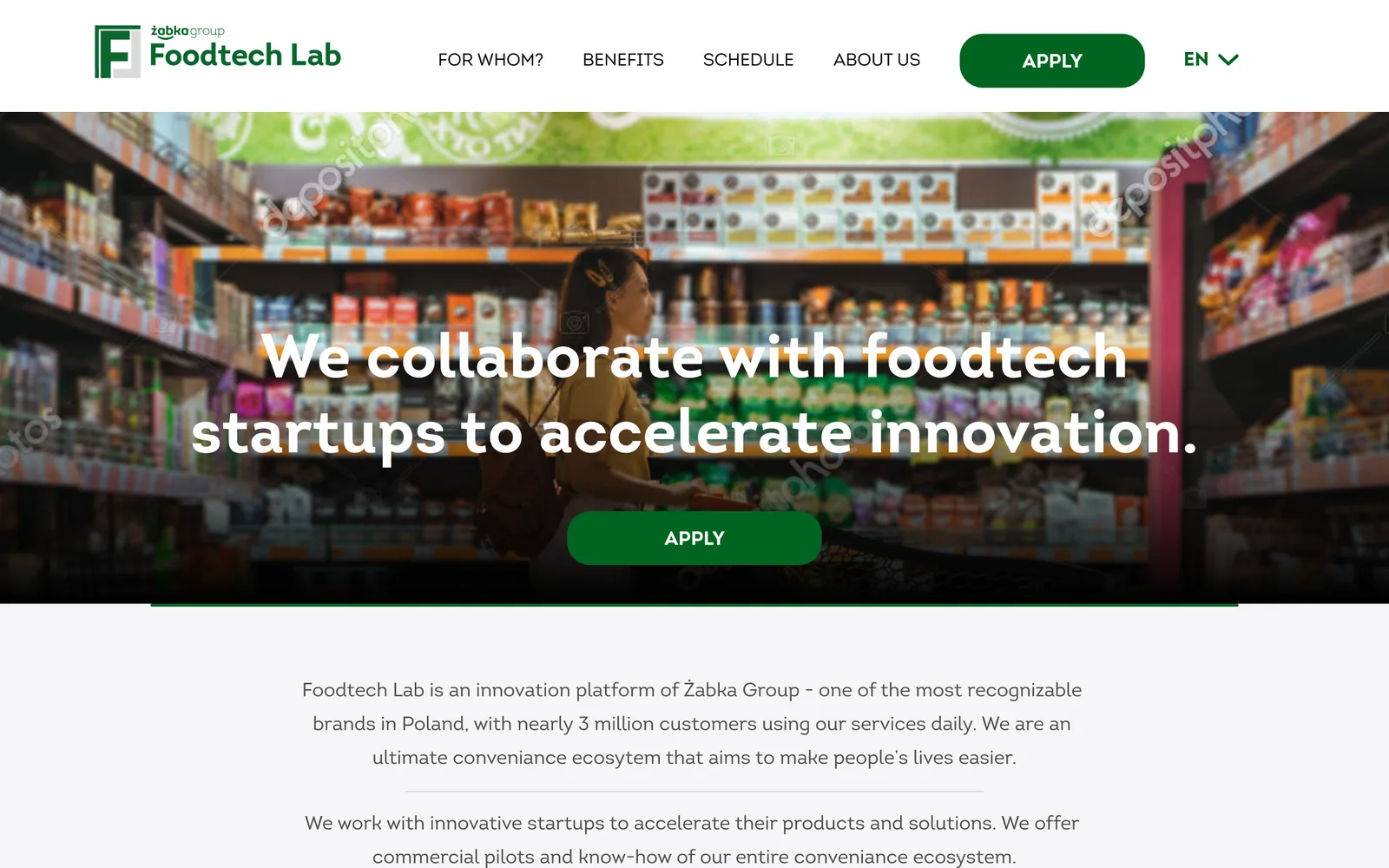 Miniatura landing page programu Foodtech Lab