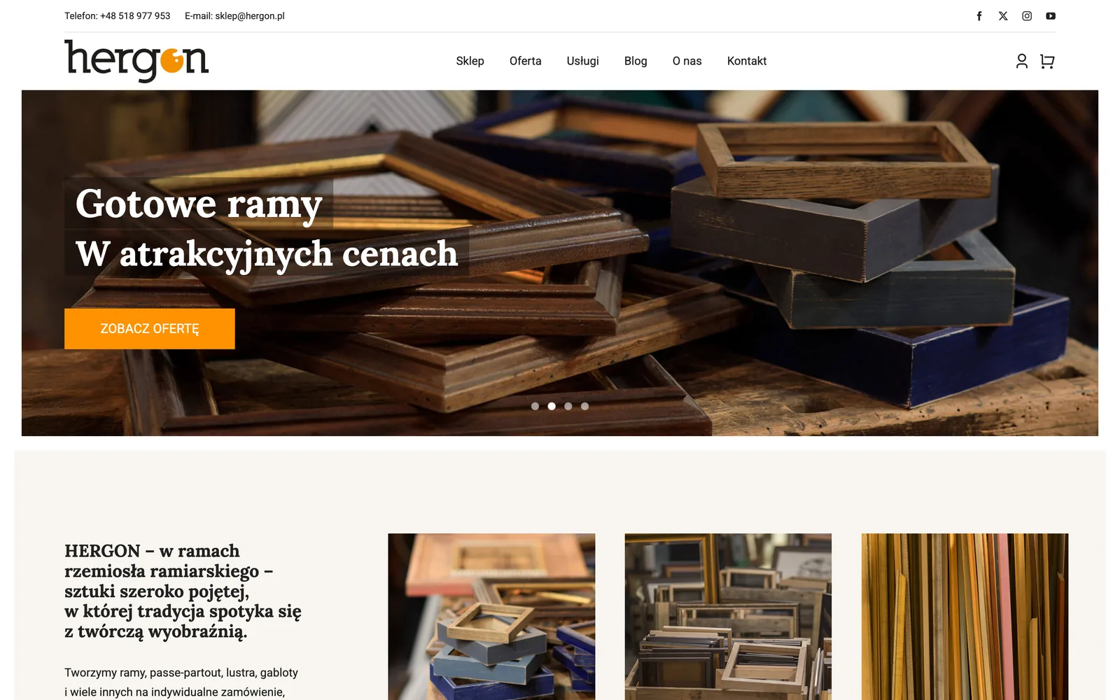 Miniatura serwisu Hergon z prezentacją ram