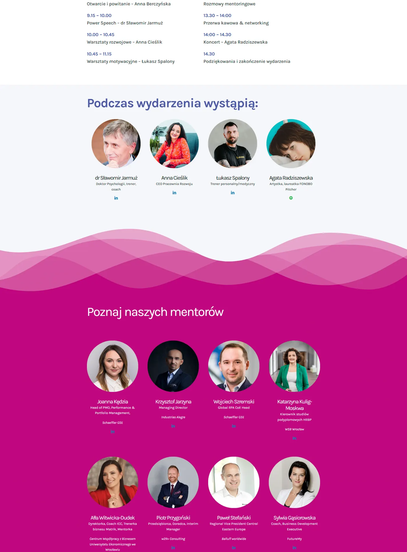Fragment sekcji mentorów na stronie Mentoring Talks