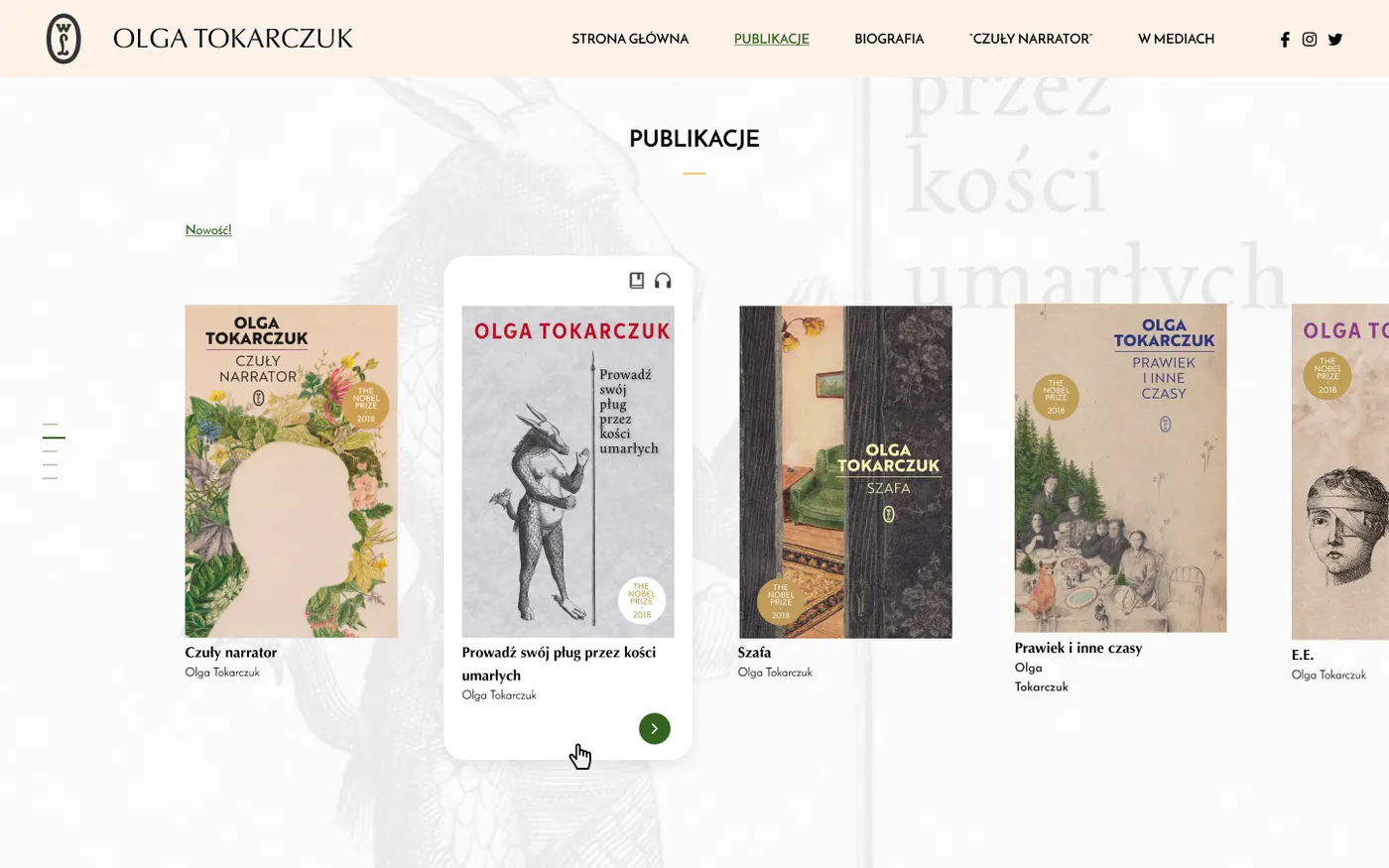 Sekcje publikacji i treści w projekcie strony autorskiej