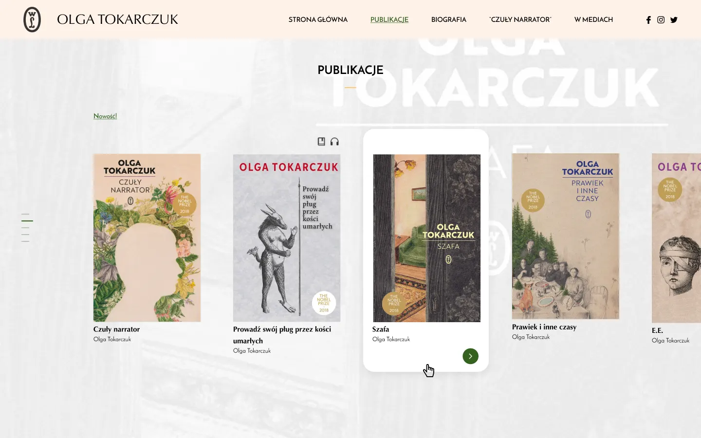 Miniatura projektu strony autorskiej Olgi Tokarczuk