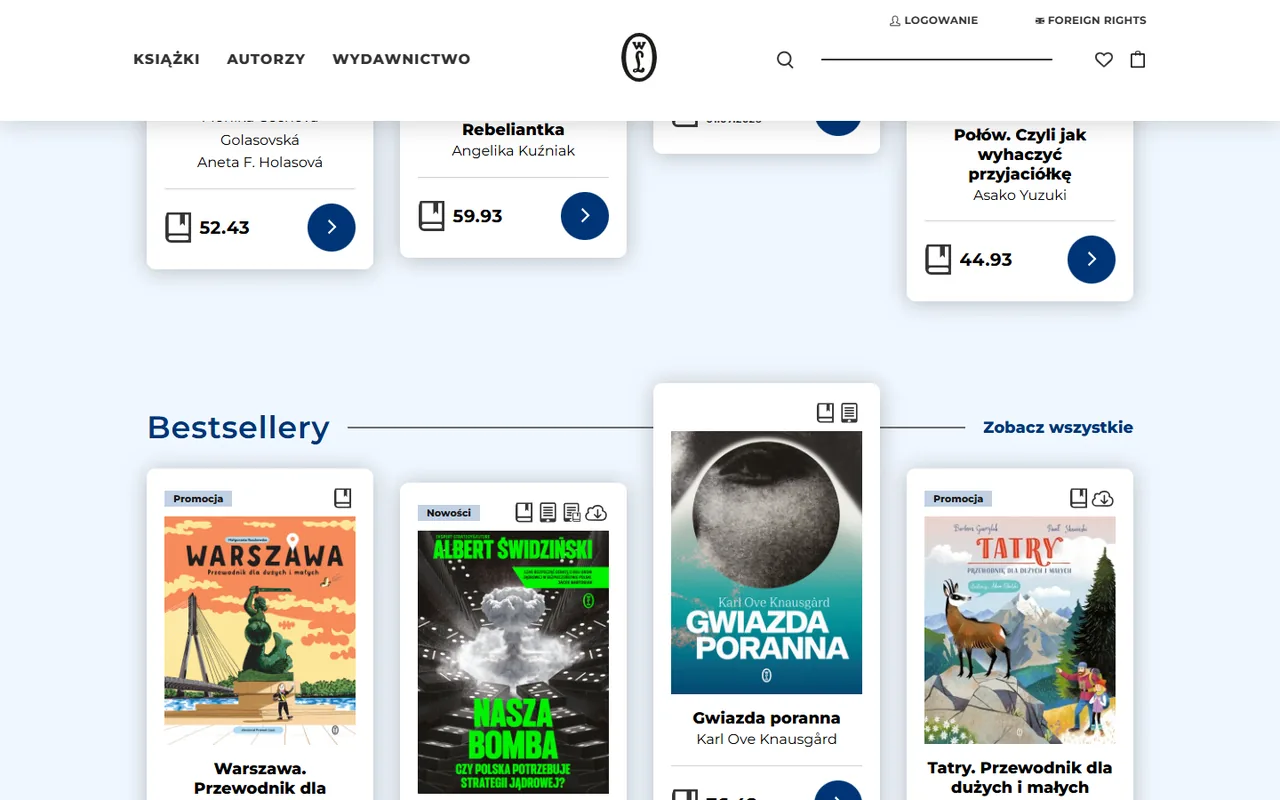 Sekcja bestsellerów w księgarni Wydawnictwa Literackiego
